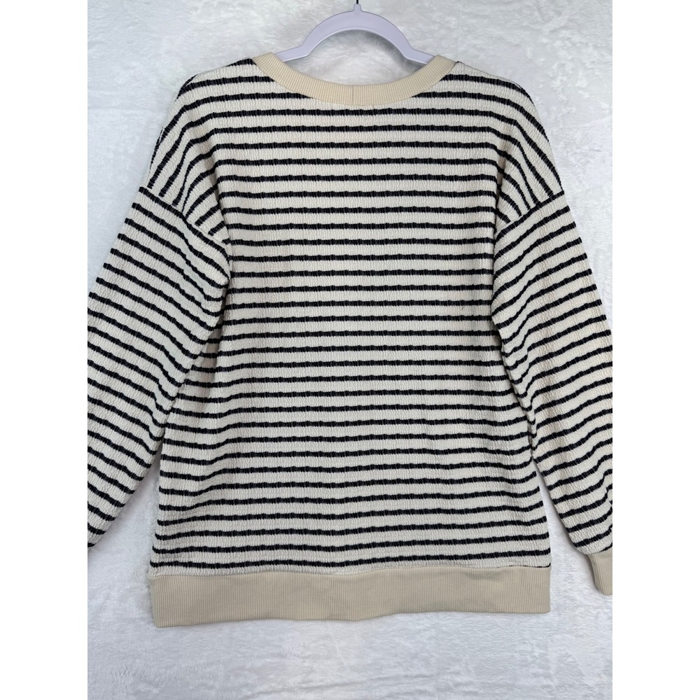 Staccato‎ Women Textured Striped Pullover Sweater Cream Black Crew Neck Casual L - Picture 7 of 7